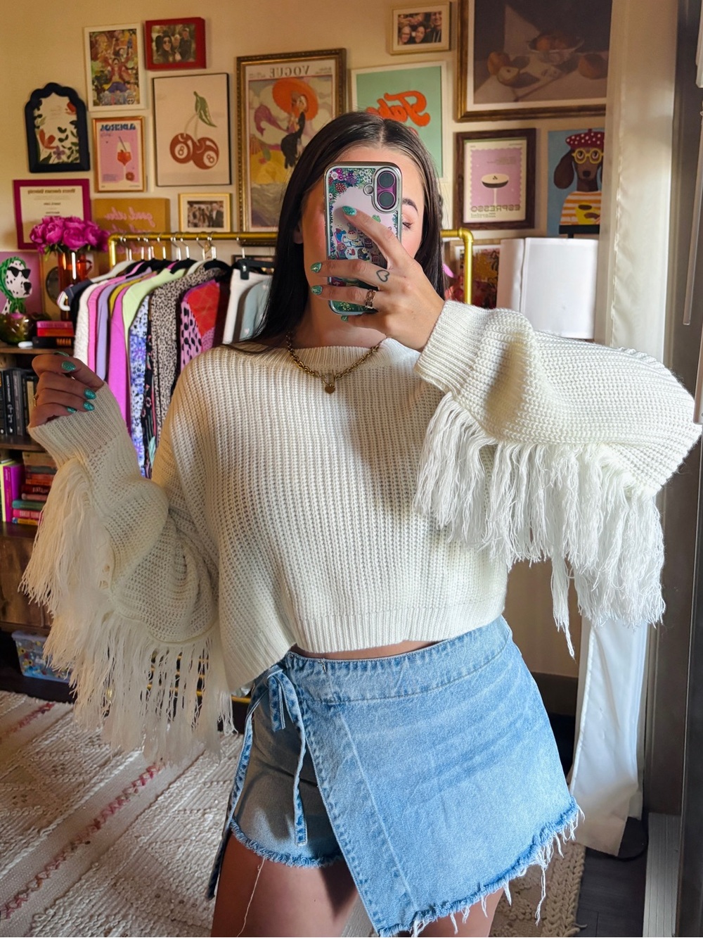 12th Tribe Ivory Fringe Sleeve Cameron Sweater